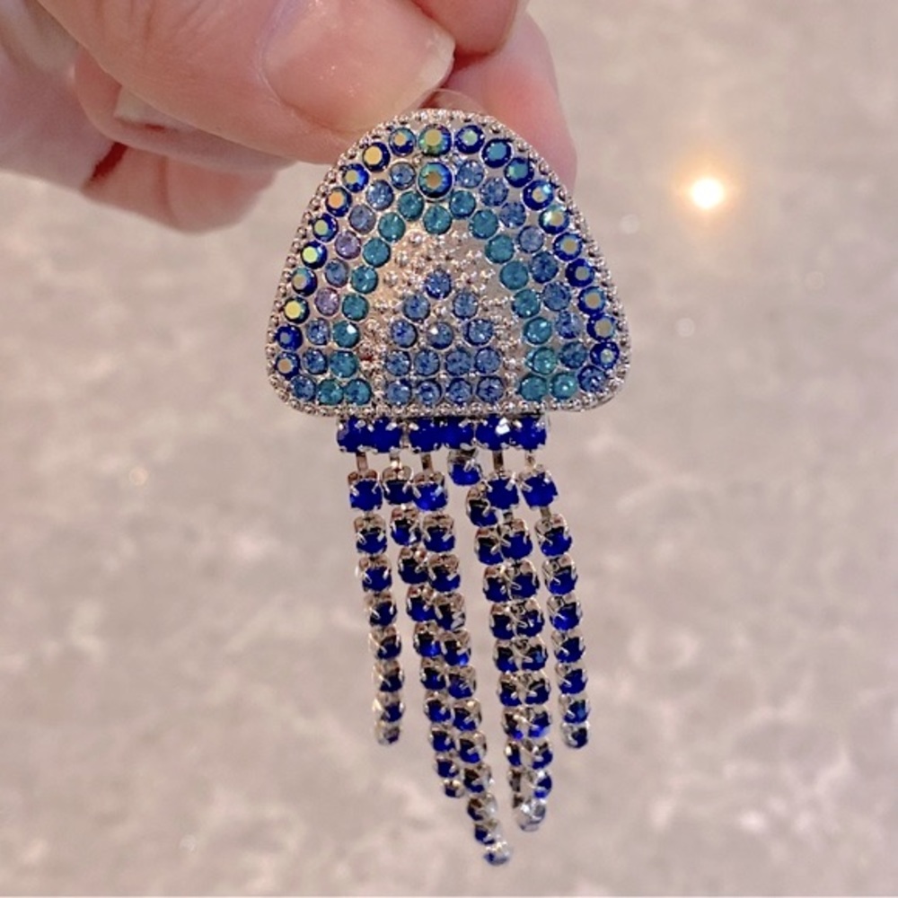 NEW! Statement Earrings Long Tassel Unique Rhinestone Drop Crystal Dangling Blue - Picture 6 of 10